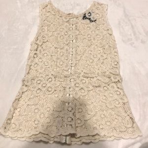 Never worn cream peplum-style lace top- size small